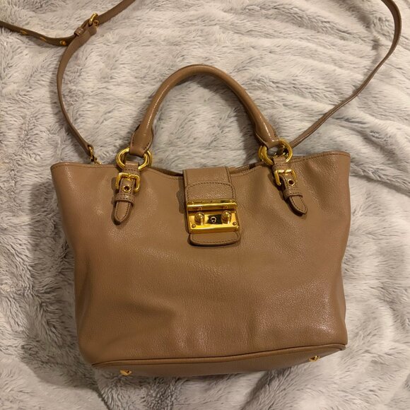 MIU MIU Vintage Madras Beige Leather Shoulder Bag - Picture 4 of 13